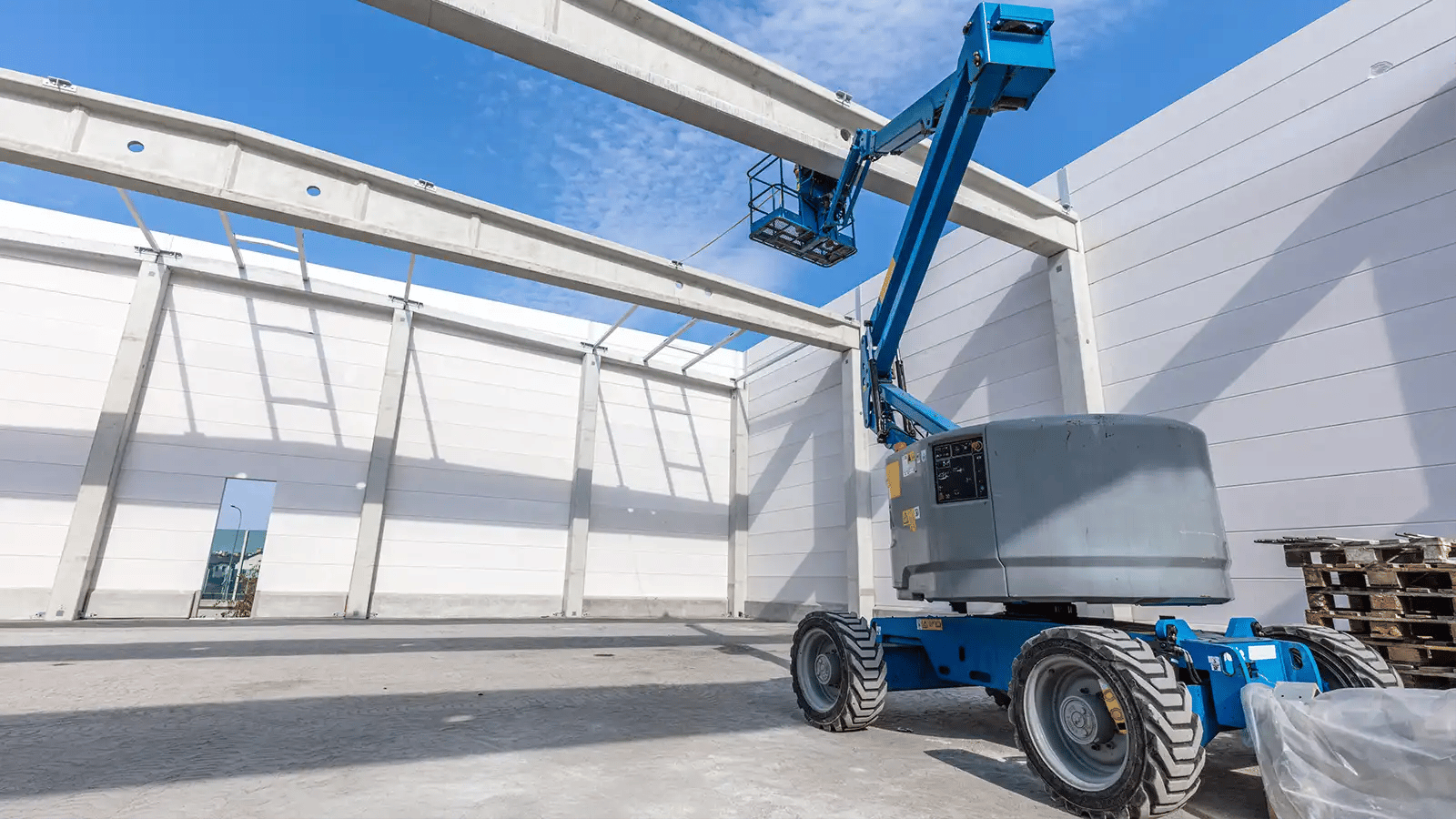 mobile elevated work platform (MEWP) at building site