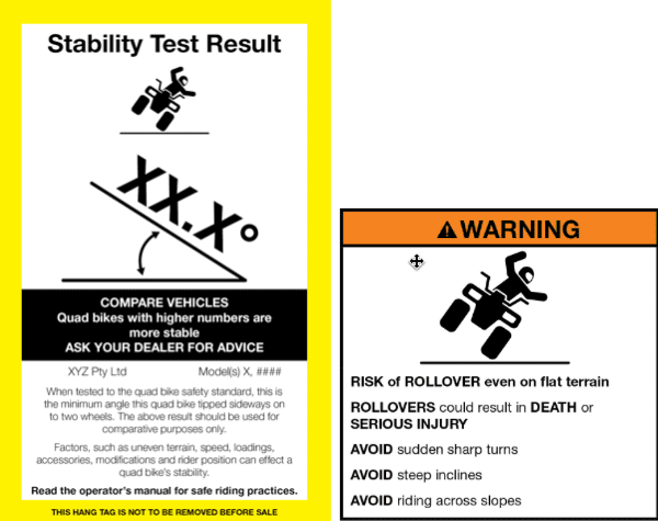 Quad bike stability test label