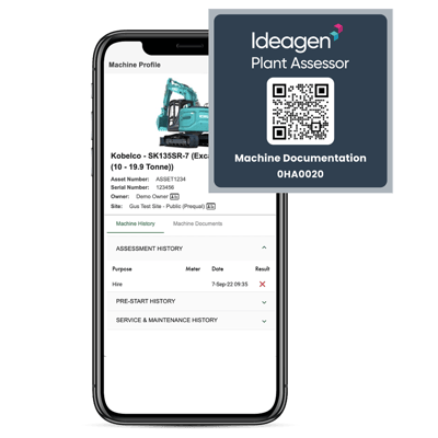 Phone image showing machine profile, with a QR code