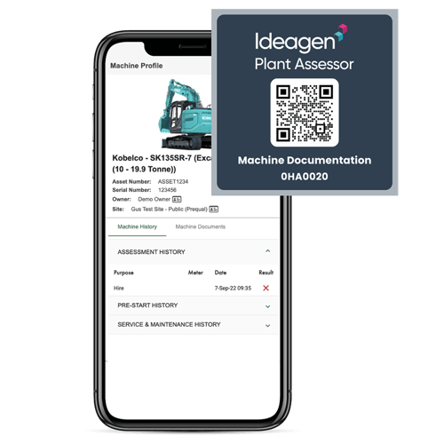 Phone image showing machine profile, with a QR code