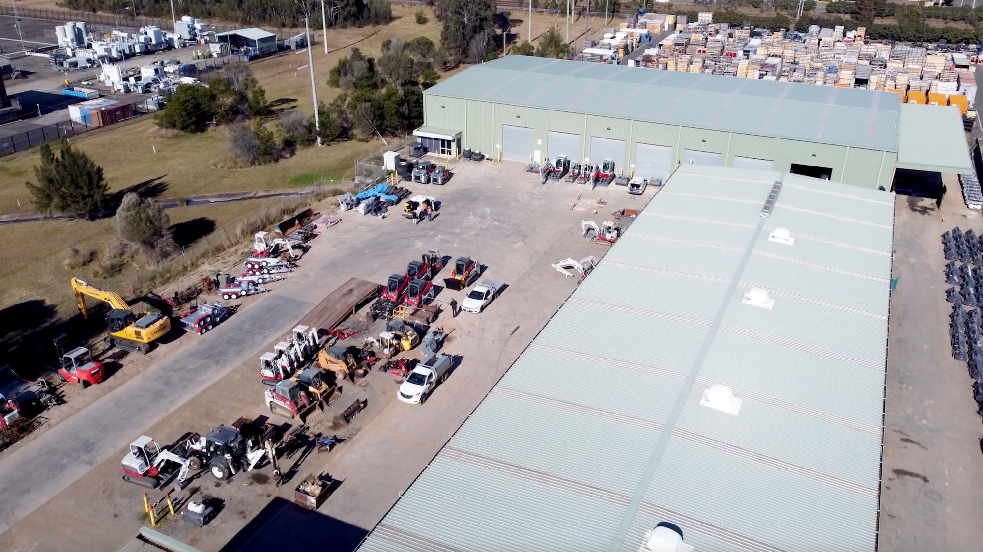 View of Semco yard from above with big sheds and machinery