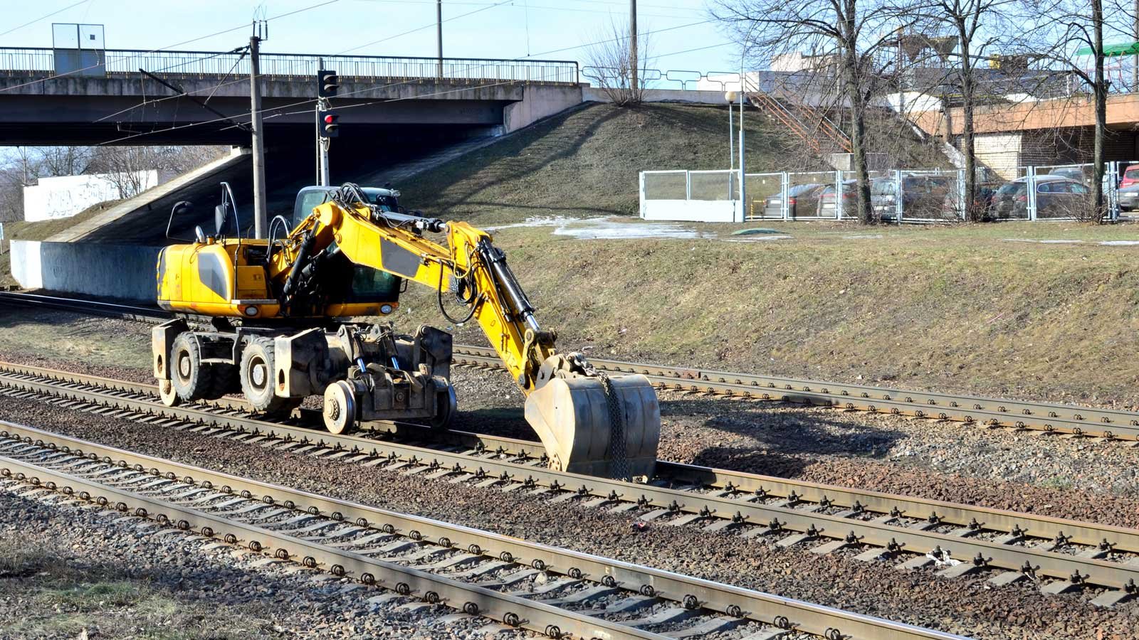 Rail excavator on a train track