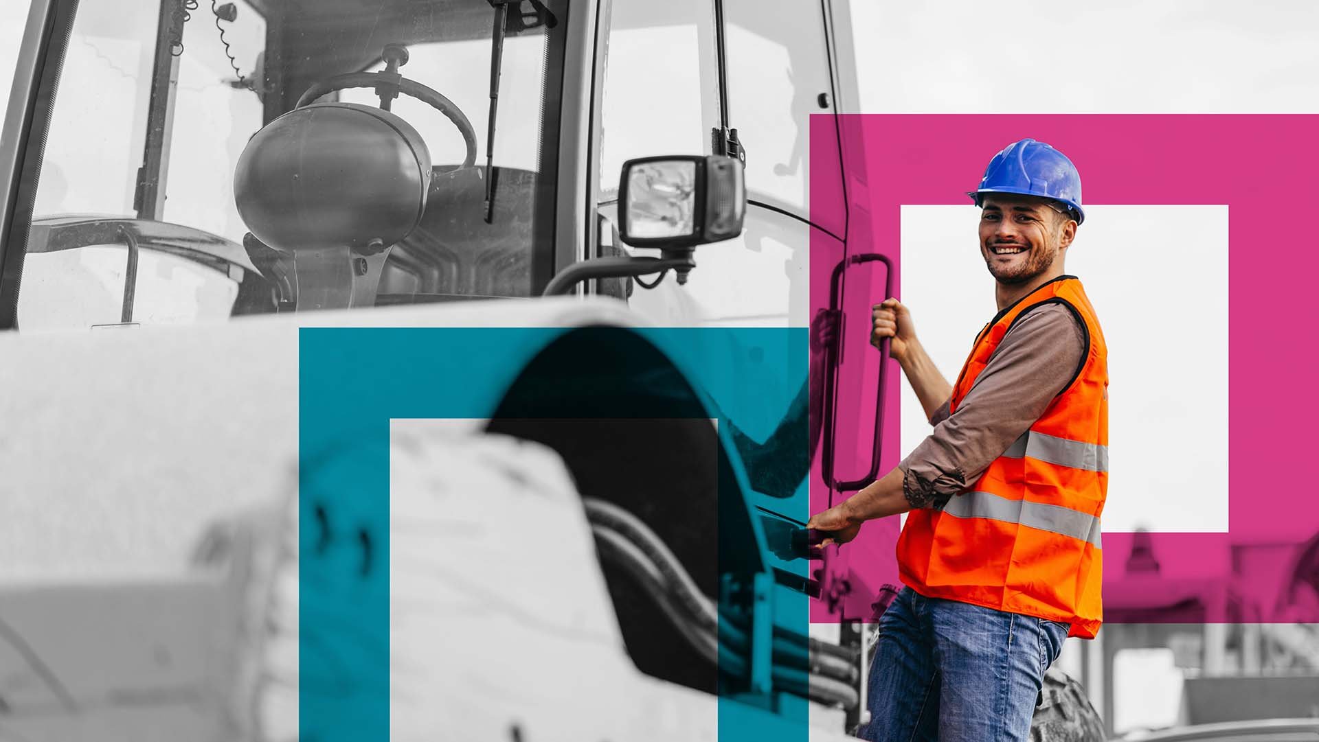 Man in hi-vis getting into machine