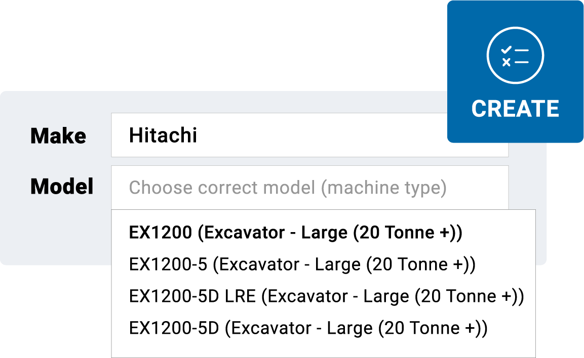 A screen showing ease of selecting a machine-specific risk assessment when searching via machine model in Plant Assessor