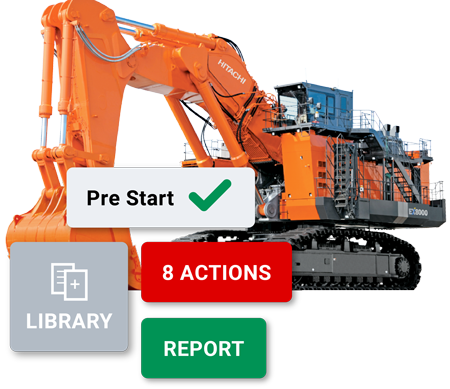 Hitachi excavator with pre start check results and action report