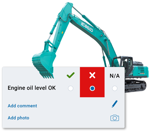 Kobelco excavator with engine oil issue shown through a pre start