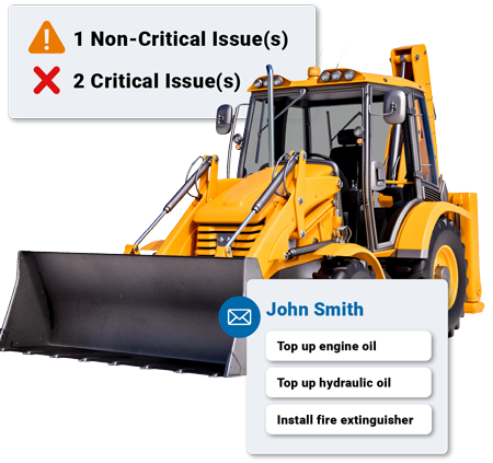 Machine showing alert icons with issues and a work order