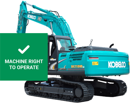 Kobelco machine with green tick for operation after pre start