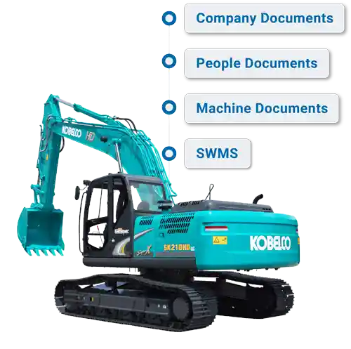 Kobelco excavator showing company and machine compliance documents
